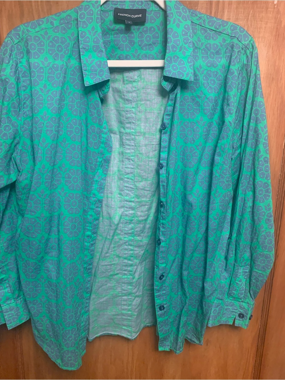 French Curve Teal Green and blue Floral Button-Down Shirt